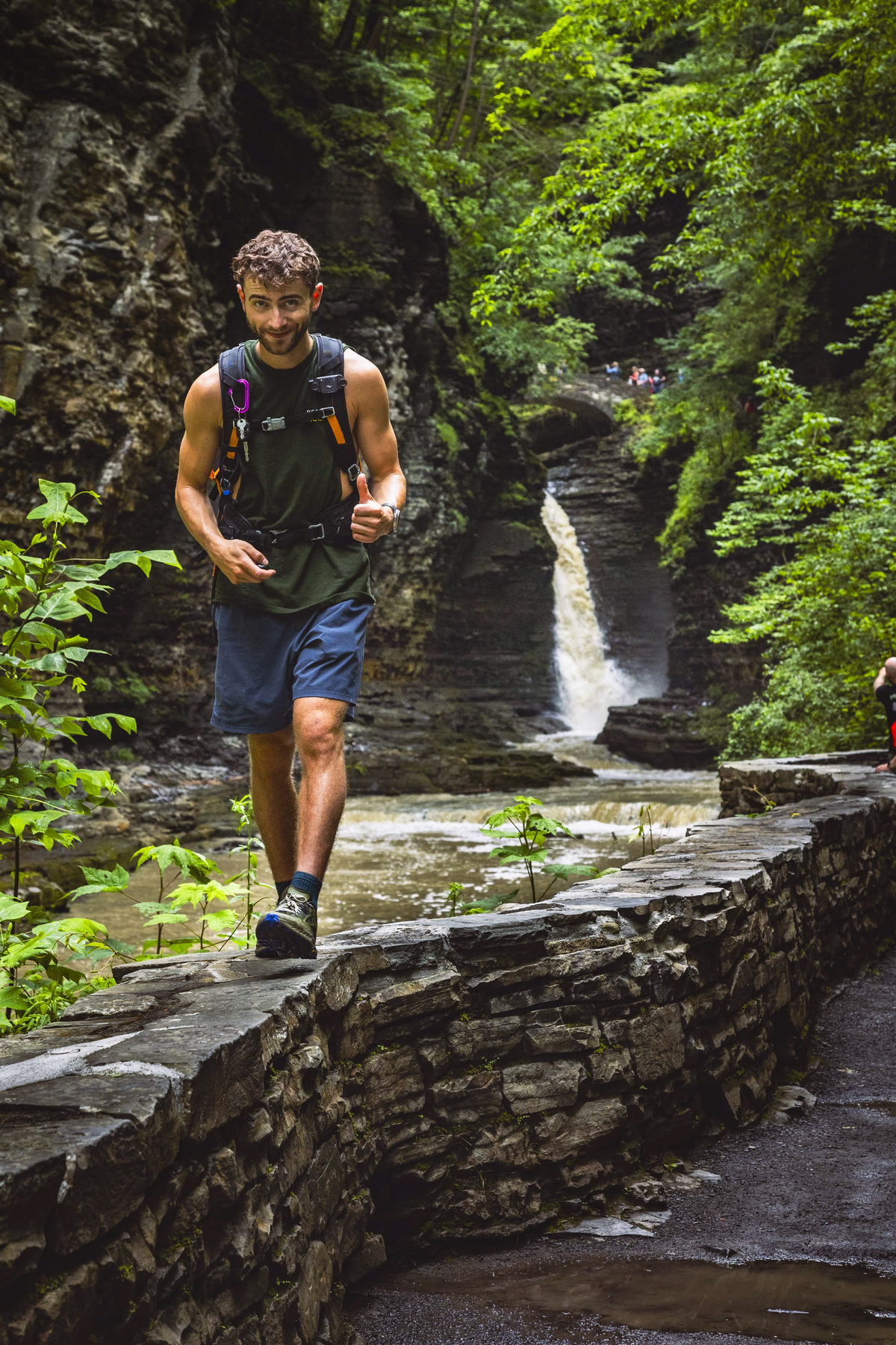 Thumbs up on the gorge trail at Watkins Glen, New York